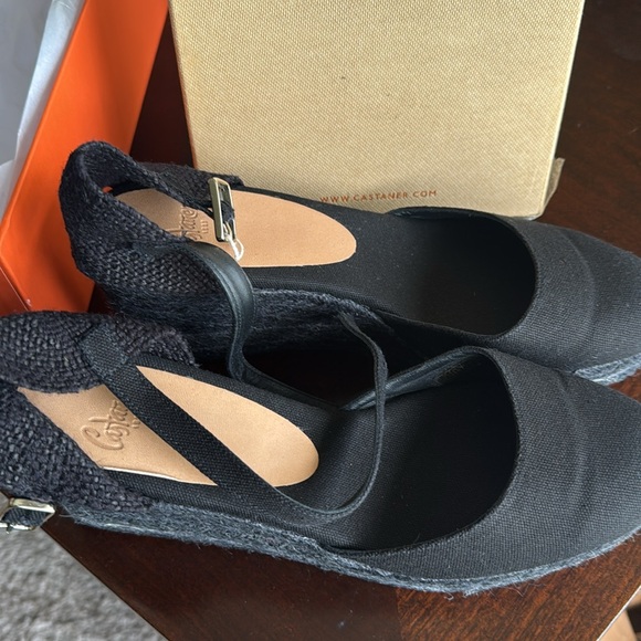 NWT Castaner wedged sandals with buckle size 10 black - Picture 2 of 7